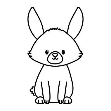 Tavşan beyaz arka planda oturuyor kalın çizgi