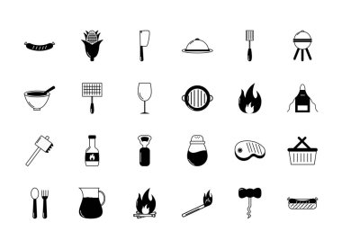 bbq yiyecek ekipmanları çatal bıçak simgeleri ayarlandı