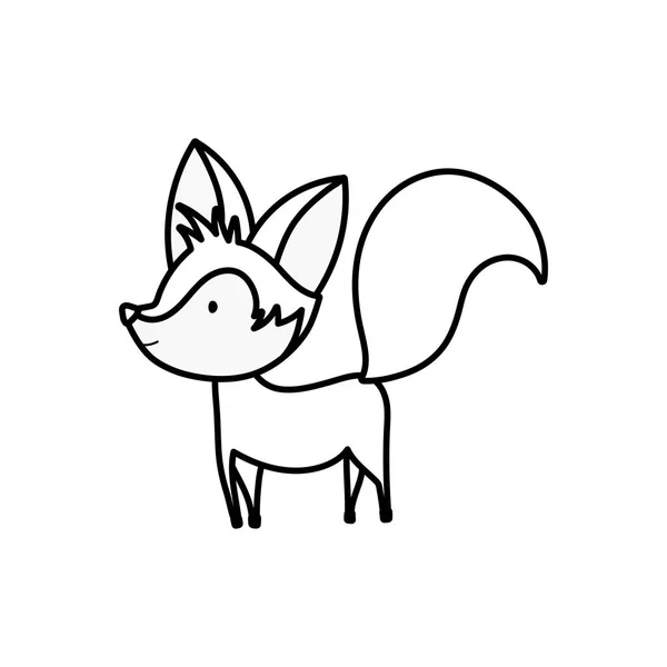 Cute fox with big tail standing on white background thick line — Stock Vector