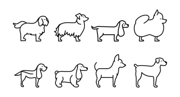 Köpekler ayakta ikonlar oluşturur. Doğrusal olarak. — Stok Vektör