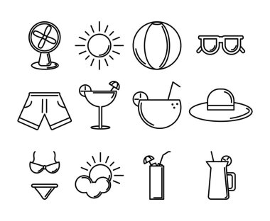 Turizm seyahati yaz simgeleri doğrusal