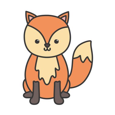 Sevimli küçük tilki oturan hayvan çizgi filmi