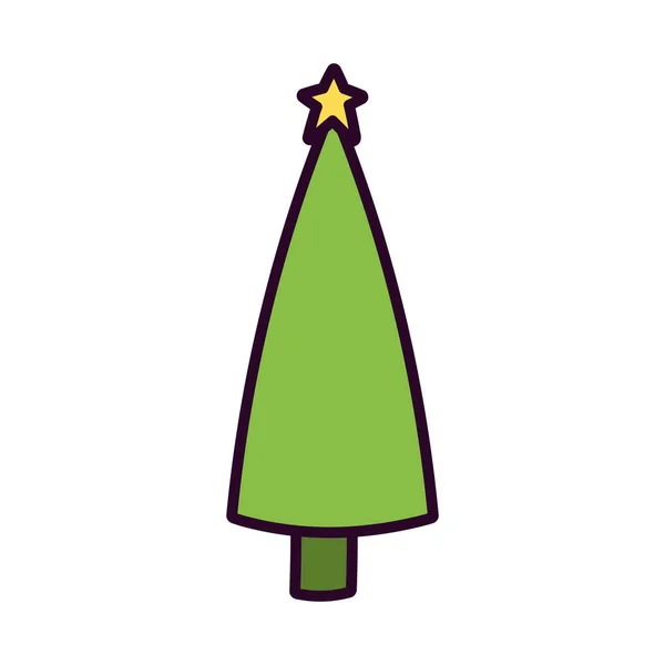 Merry christmas celebration decorative tree with star — Vector de stock