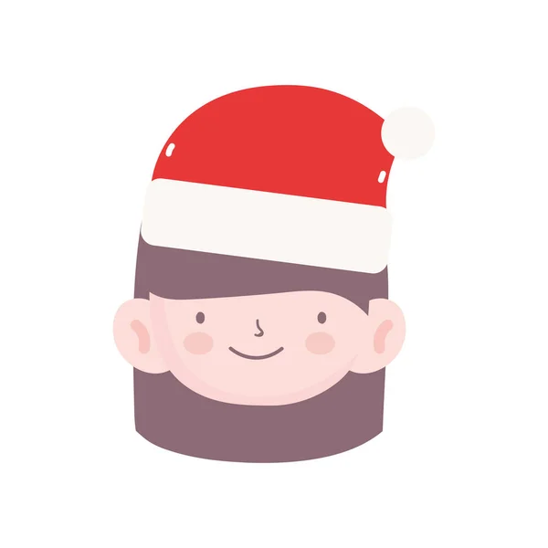 Весела різдвяна дівчинка з капелюхом Санта-дерева сніг — стоковий вектор