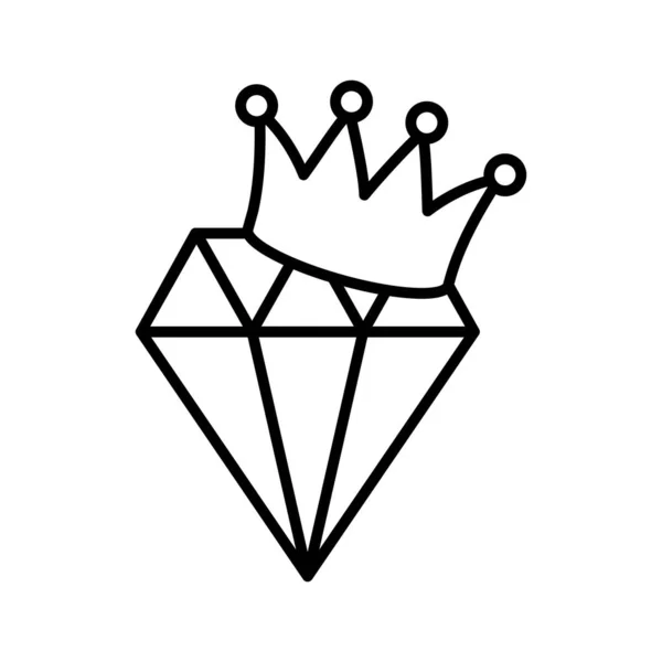 Diamant avec icône de couronne sur fond blanc ligne épaisse — Image vectorielle