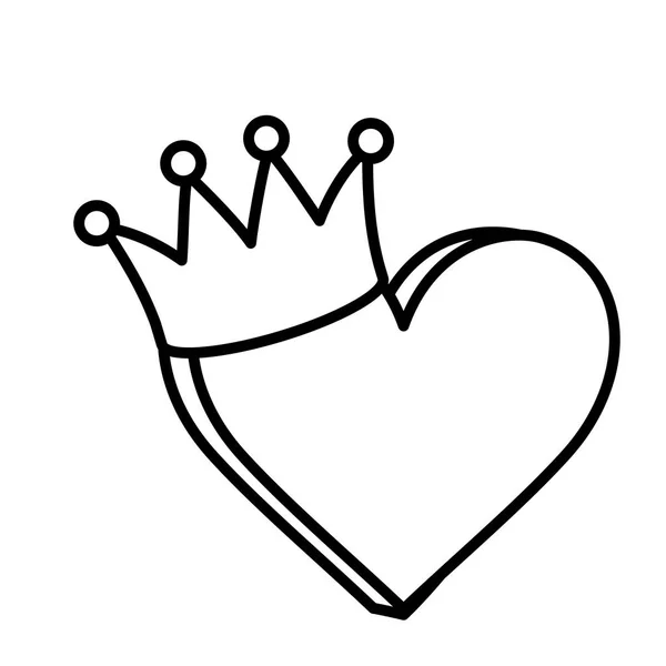 Coeur amour icône couronne sur fond blanc ligne épaisse — Image vectorielle