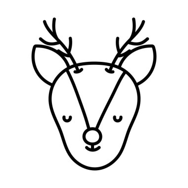 Sevimli geyik kafası çizgi film ikonu kalın çizgi
