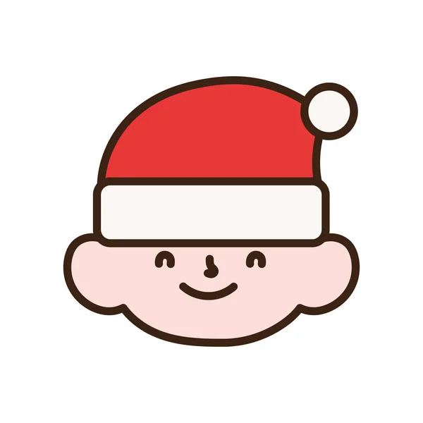 Веселий різдвяний маленький хлопчик стикається з капелюхом Санти — стоковий вектор