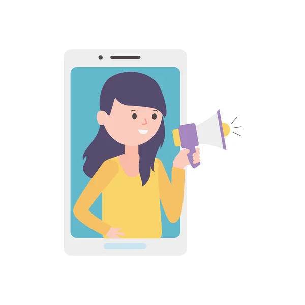 Smartphone femme vidéo marketing conférencière — Image vectorielle