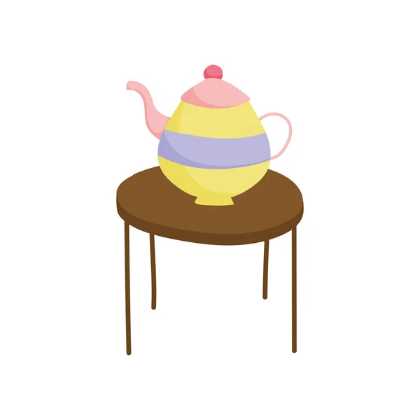 Kahverengi yuvarlak masa ve çaydanlık simgesi — Stok Vektör