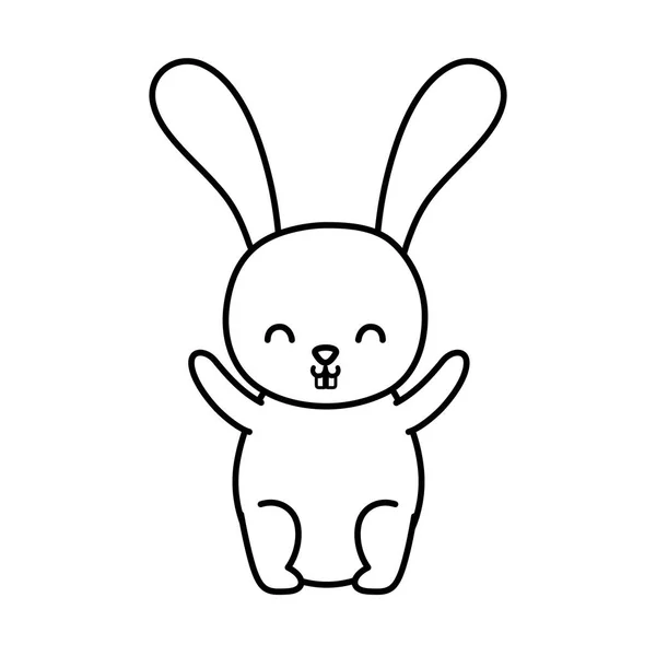 Divertido conejo lindo pequeño animal dibujos animados línea gruesa — Vector de stock