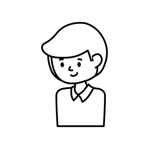 Fiatal férfi rajzfilm karakter portré fehér háttér vastag vonal — Stock Vector