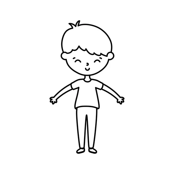 Pequeno menino infantil desenho animado estilo de linha de caracteres —  Vetores de Stock