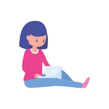 Bilgisayarlı genç kadın internetten öğreniyor