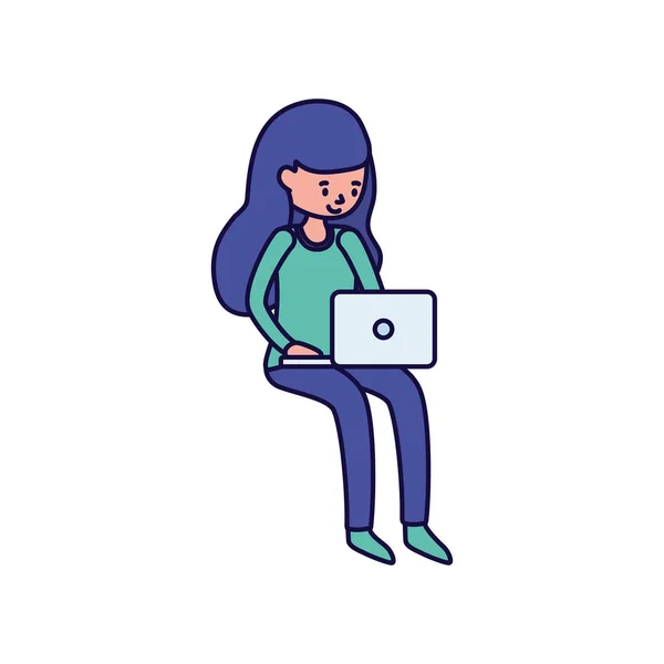 Молода жінка з ноутбуком навчається онлайн — стоковий вектор