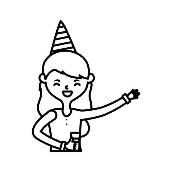 Femme avec chapeau d'anniversaire heureux vecteur design — Image vectorielle