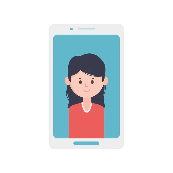 Smartphone avec une jeune femme à l'écran — Image vectorielle