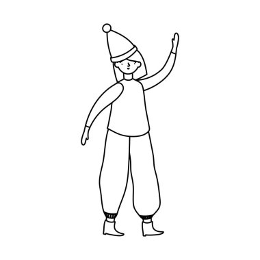 Çirkin kazaklı ve şapkalı kadın.