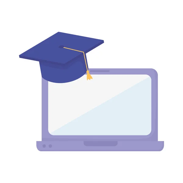Laptop počítač absolvování klobouk škola učení online — Stockový vektor