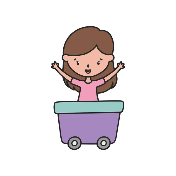 Gelukkig klein meisje cartoon karakter in wagon speelgoed — Stockvector