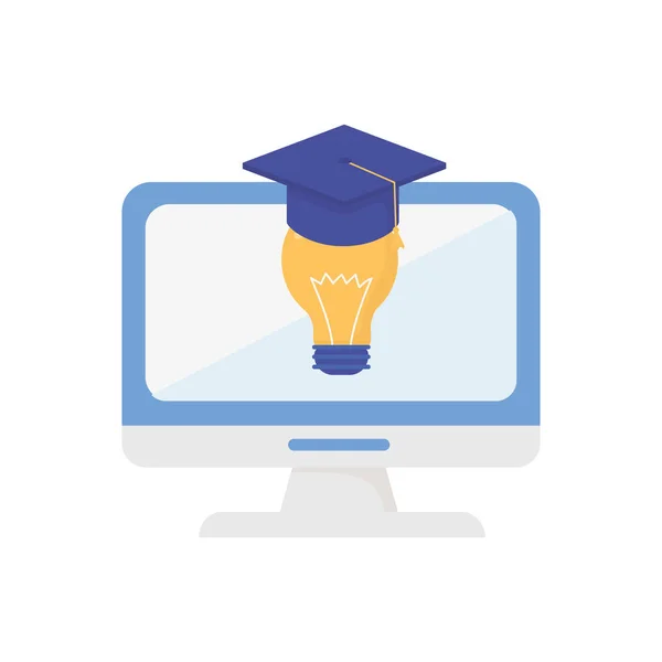 Computer idea graduation hat school learning online — Vettoriale Stock