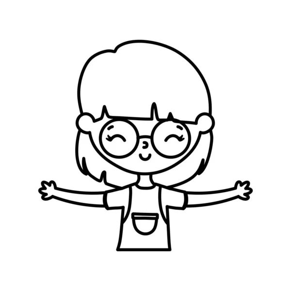 Happy little girl cartoon character portrait line style — Image vectorielle
