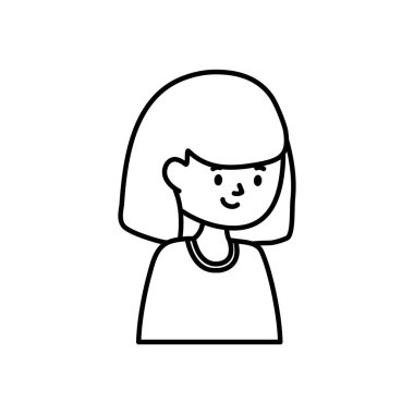 Genç kadın çizgi film karakteri beyaz arka plan kalın çizgi