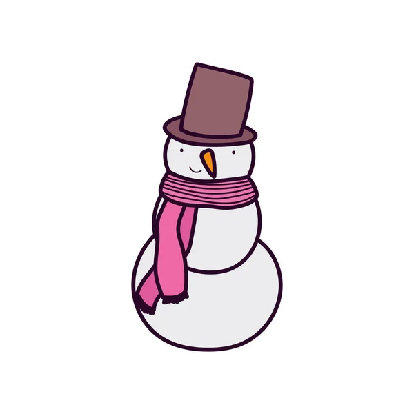 Merry christmas celebration snowman with hat and scarf decoration — Vetor de Stock