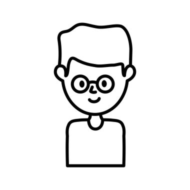 Genç adam çizgi film karakteri portresi beyaz arka planda kalın çizgi