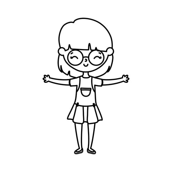 Happy little girl cartoon character line style — ストックベクタ