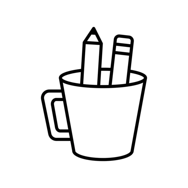 Cup with pencils supplies icon thick line — Vetor de Stock