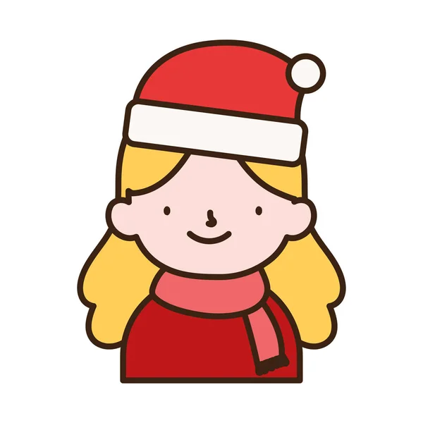 Merry christmas little girl with scarf and hat of santa — Stock Vector