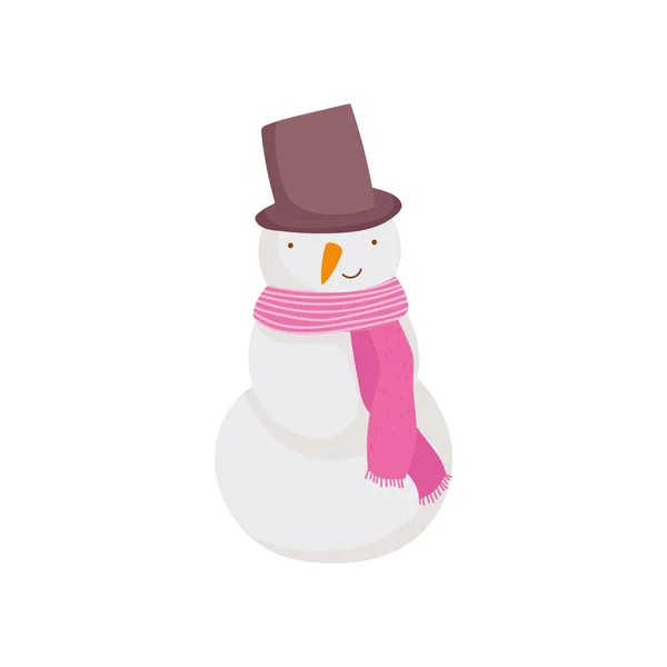 Merry christmas celebration snowman with hat and scarf decoration — Image vectorielle