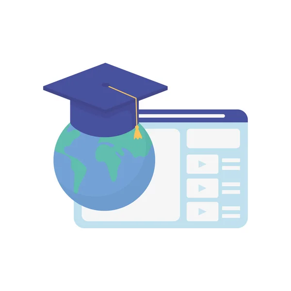 Website and graduation hat education learning online — Vettoriale Stock