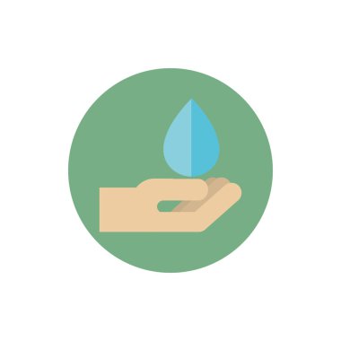 hand with drop water green energy block icon