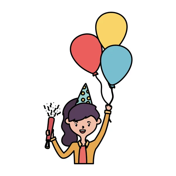 Woman with happy birthday balloons vector design — 스톡 벡터