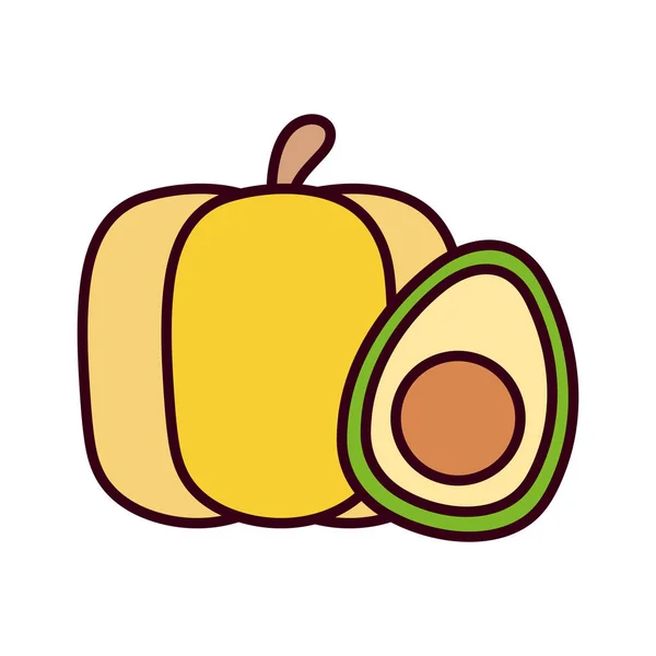 Diseño vectorial aislado de aguacate y calabaza — Vector de stock