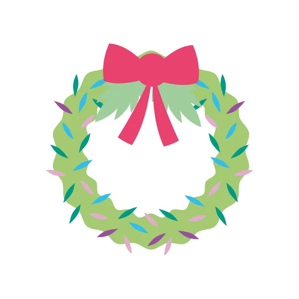 Boldog karácsonyt ünneplés virágos koszorú íj dekoráció — Stock Vector