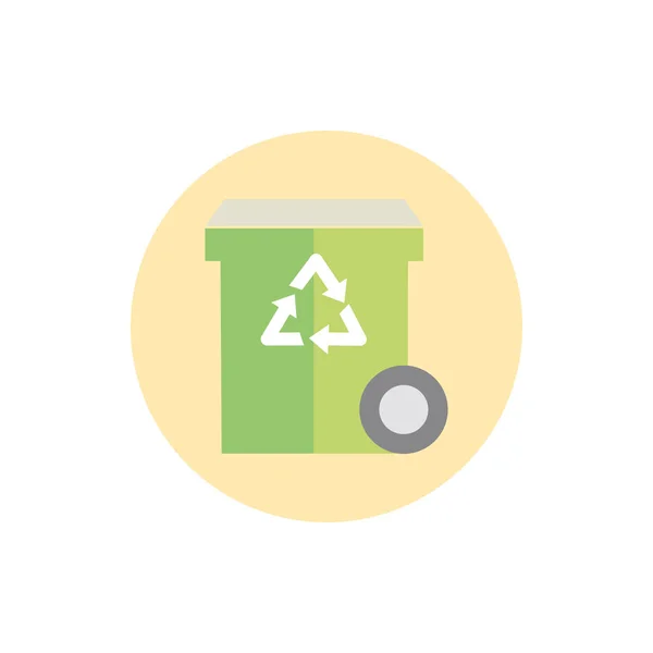 Bin recycle waste with wheel green energy block icon — Stock Vector