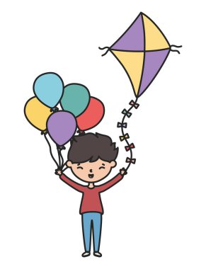 little boy cartoon character with kite and balloons