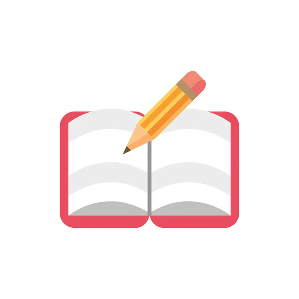 Aperto notebook matita scuola e istruzione icona — Vettoriale Stock