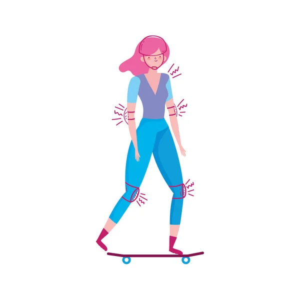 Young woman with skateboard transport ecology concept — Stock Vector