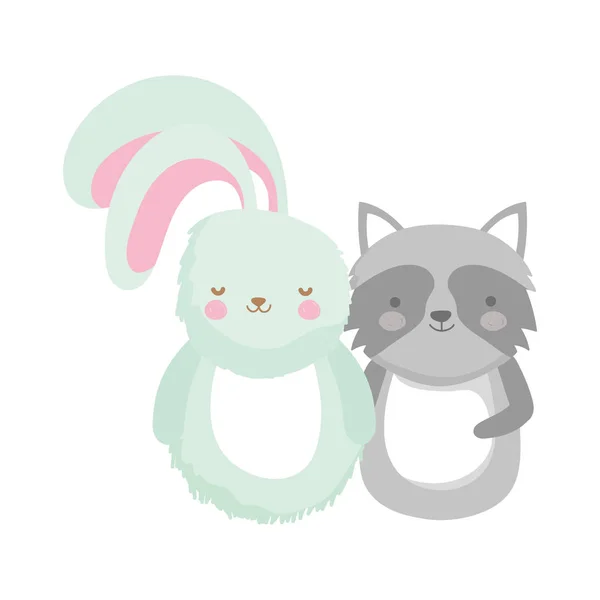 Cute rabbit and raccoon cartoon animals — Stockvektor