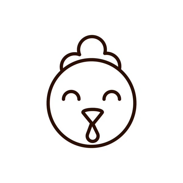 Słodkie twarz kurczaka zwierzę kreskówka ikona gruba linia — Wektor stockowy