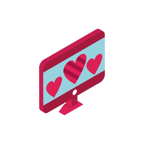 Happy valentines day computer monitor love hearts isometric icon — Stockvektor