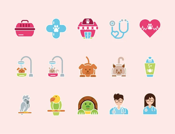 Pet shop grooming vet care icons set — 스톡 벡터