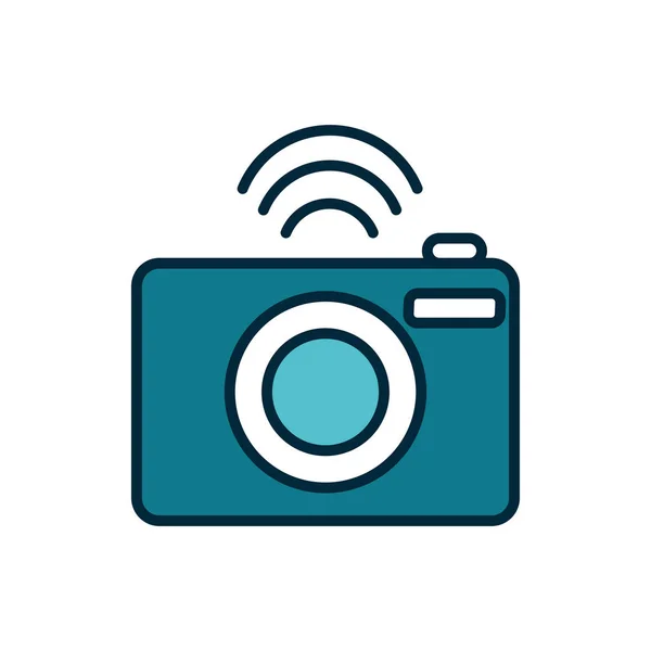 Photo camera connection internet of things line and fill icon — Stockvektor