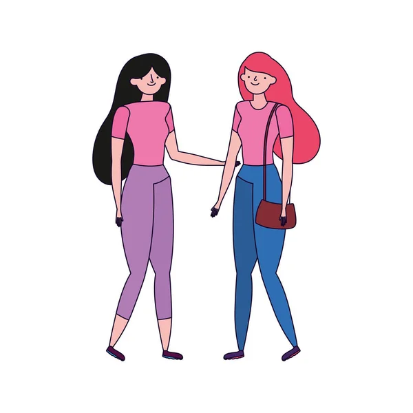Två kvinnor tillsammans vänner tecken — Stock vektor