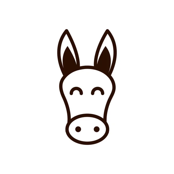 Cute face donkey animal cartoon icon thick line — Stock Vector