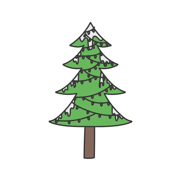 Frohe Weihnachten dekorativer Baum Lichter Schnee Winter — Stockvektor